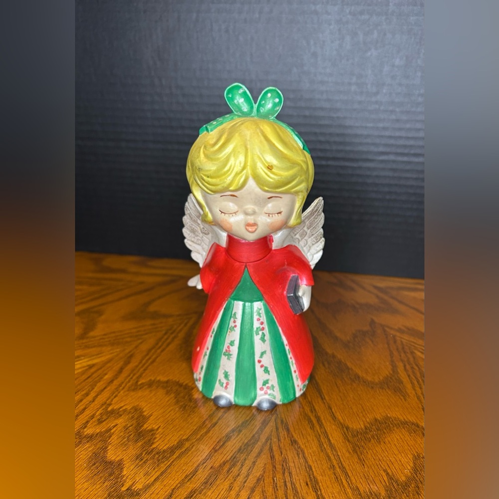 Vintage Christmas Ceramic Kissing Angel Sweet Kitschy Choir Girl - Holiday Décor